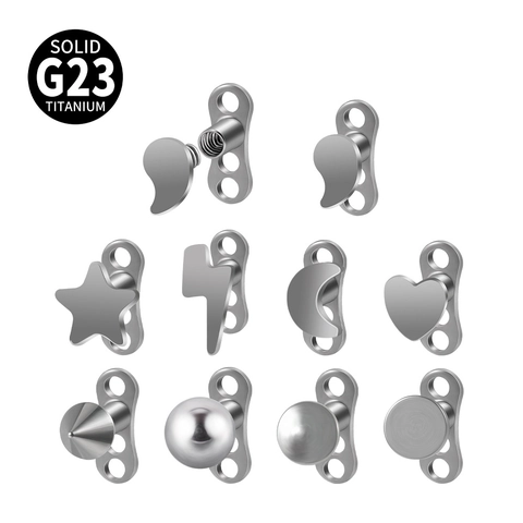 G23 Titanium Dermal Anchor Tops Εσωτερικό Σπείρωμα Κοσμήματα Piercing Καρδιά Αστέρι Φεγγάρι Κεραυνός Κώνος Μπάλα 14G
