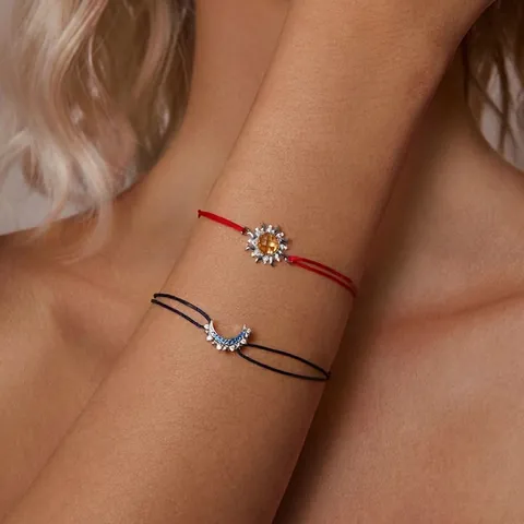 Sonne Und Mond Armband 925 Sterling Silber Zirkonia Verstellbares Gewebtes Seil Romantischer Schmuck