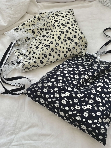 Bloemen Canvas Schoudertas Met Kant En Strik Zoete Vintage Draagtas Voor Dames Dagelijks Gebruik