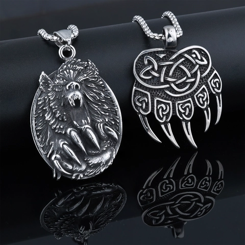 Collana Con Pendente Testa Di Lupo Artiglio D'orso Punk Da Uomo Acciaio Inossidabile Gotico Vintage Vichingo