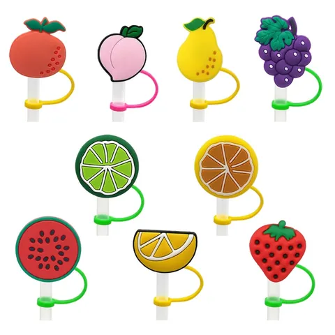 Siliconen Rietjes Covers Herbruikbare Stofkappen Beschermende Cartoon Fruit Ontwerp Decoratieve Rietje Tips Drinken