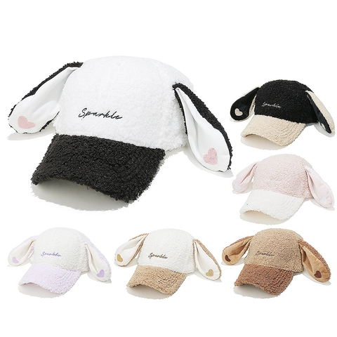 Berretto Da Baseball Con Orecchie Di Coniglio Teddy Fleece Ricamo Sparkle Cappello Invernale Caldo