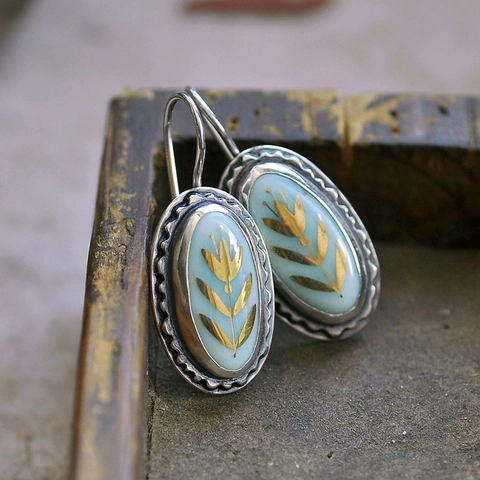 Vintage Enamel Flower Dangle Earrings Bohemian Geometric Oval Alloy Hook Jewelry For Women Retro Elegant Accessory