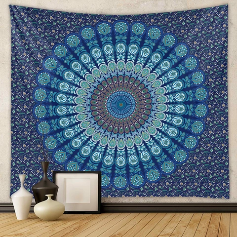 Arazzo Mandala Telo Da Parete Boemo Tessuto Poliestere Per Arredo Camera Letto Soggiorno Fantasia Paisley Blu