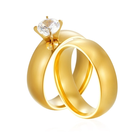 Stainless Steel Zircon Rings 18K Gold Plated Minimalist High Polished Dome Band Fashion Jewelry For Women