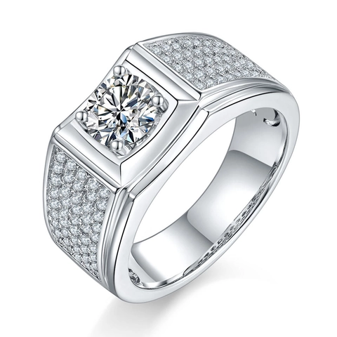 925 Sterling Silver Moissanite Ring For Men Luxurious 1 Carat Moissanite Engagement Wide Band Band Geometric Inlaid Jewelry