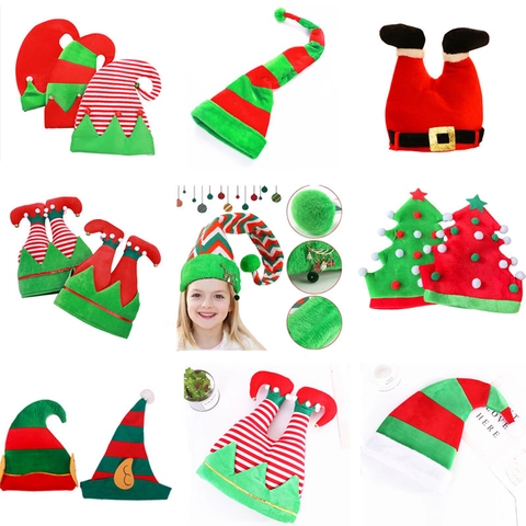 Christmas Elf Hat Velvet Plush Striped Santa Claus Leg Costume Party Dress Up Novelty Headwear Festive Holiday