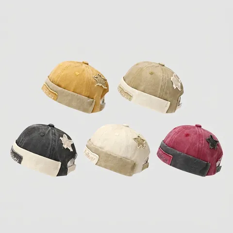 Gorro Miki Para Niños De Algodón Lavado Gorra Docker Sin Ala Con Parche De Estrella Retro Hip Hop Street Style Ajustable