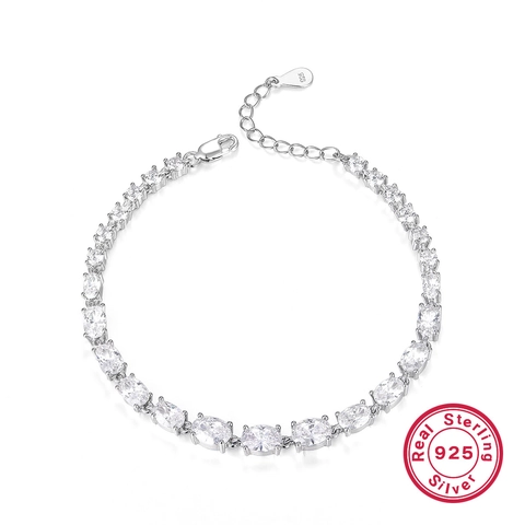 Bracciale Tennis In Argento Sterling 925 Per Donna Con Zircone Chiaro Ovale Rotondo Gioielli Eleganti Regolabili