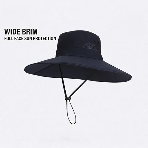 Outdoor Sun Hat Waterproof Quick Dry Polyester Wide Brim Breathable Mesh Bucket Hat With Chin Strap For Fishing Hiking