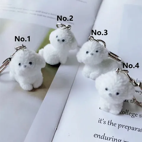 Mignon Porte-Clés Chien Bichon En Peluche Dessin Animé Chiot Charme De Sac Fourrure Animale Douce Femmes Filles