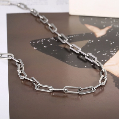 Collana Catena A Maglie Paperclip Acciaio Inossidabile 316L Maglie Rettangolari Fibbia Quadrata Gioielli Punk Industriali Minimalisti Unisex