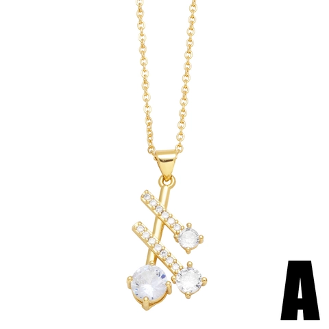 Fashion Pendant Necklace Gold Plated Copper With Zircon Love Letter Tennis Racket Geometric Simple Trendy Jewelry For Women
