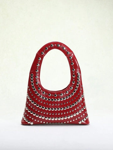 Punk Style PU Leather Underarm Bag With Heavy Metal Rivet U-Shaped Shoulder Handbag For Women Rock Fashion Streetwear