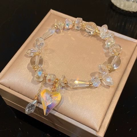 Bracciale Di Perline Elegante Da Donna Cristallo Perla Artificial Pietra Occhio Di Gatto Lega Regolabile Elastico Gioielli