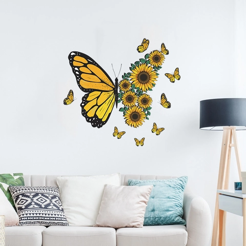 Creatieve Zonnebloem Vlinder PVC Muursticker Voor Woonkamer Slaapkamer Meubels Decor Waterdichte Bloemen Dier DIY Muurschildering