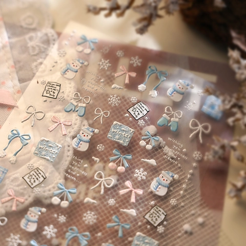Weihnachts 5D Geprägte Nagelaufkleber Winter Schneemann Schneeflocke Schleife Selbstklebende Maniküre Dekoration Für Frauen