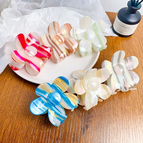Molletta Per Capelli A Fiore Grande Resina Acrilica A Righe Stile Coreano Dolce Accessorio Capelli Da Donna