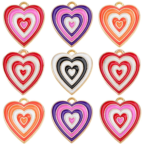 Ciondoli A Forma Di Cuore Lega Smalto Gocciolamento Olio Pendenti Concentrici Per DIY Creazione Gioielli Accessori Dolce