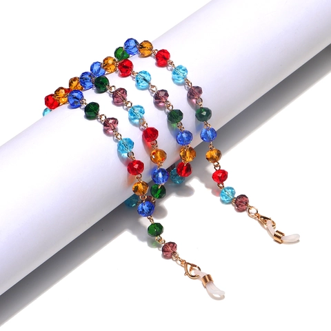 Colorful Crystal Bead Glasses Chain Anti-slip Eyewear Lanyard Metal Link Strap Bohemian Neck Cord For Sunglasses Reading Glasses