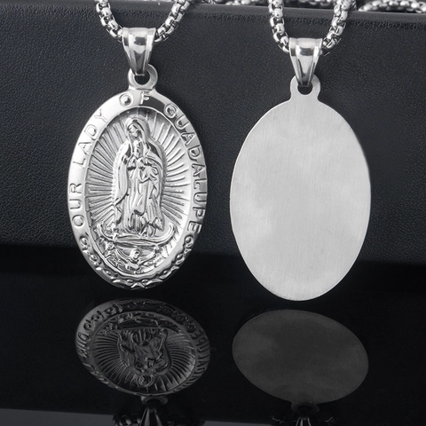 Collier Pendentif Vierge Marie En Acier Inoxydable Notre Dame De Guadalupe Bijoux Religieux Vintage Pour Hommes Femmes