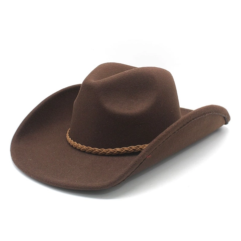 Westerse Cowboyhoed Brede Rand Wollen Vilt Fedora Jazz Pet Met Gevlochten Band Retro Outdoor Stijl Voor Heren En Dames