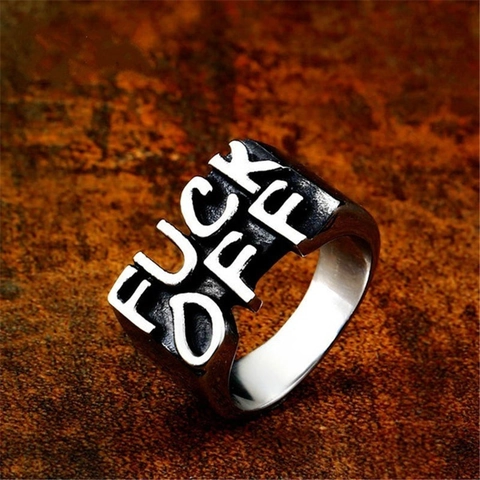 Retro Punk Fuck Off Letter Signet Ring For Men Alloy Vintage Distressed Finish Streetwear Hip Hop Jewelry Accessory