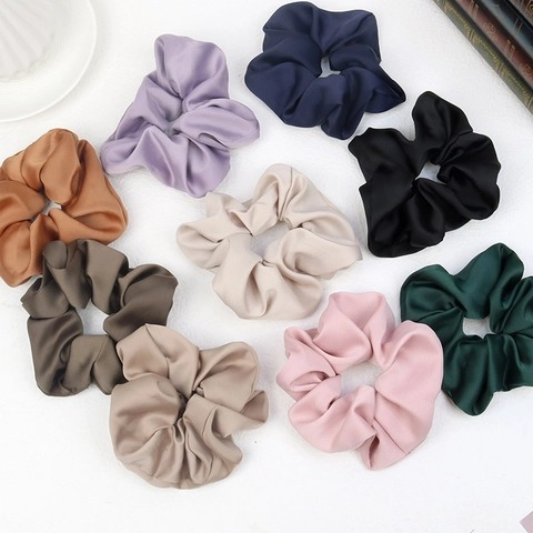 Elegant French Style Large Satin Scrunchies Wide Elastic Hair Ties Satin Texture Solid Color Ponytail Holder For Women