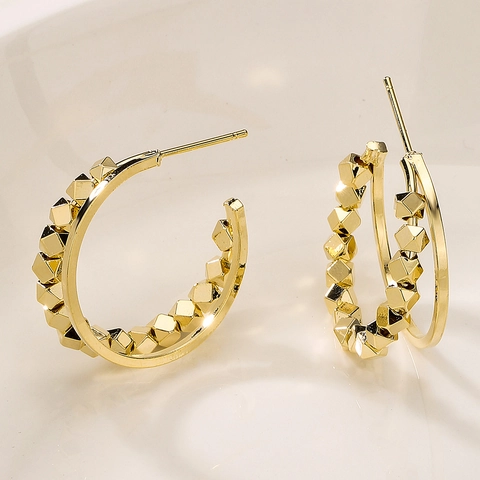 Orecchini A Doppio Cerchio Geometrici Con Perline Placcati Oro Con Perno In Argento Sterling 925 Gioielli Stile Francese