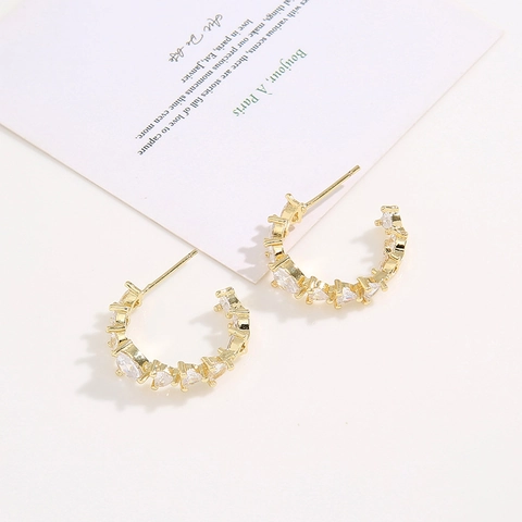 Boucles D'oreilles Créoles En C Zircon Cubique Coeur Cuivre Plaqué Or 18K Géométrique Irrégulier Bijoux Femme