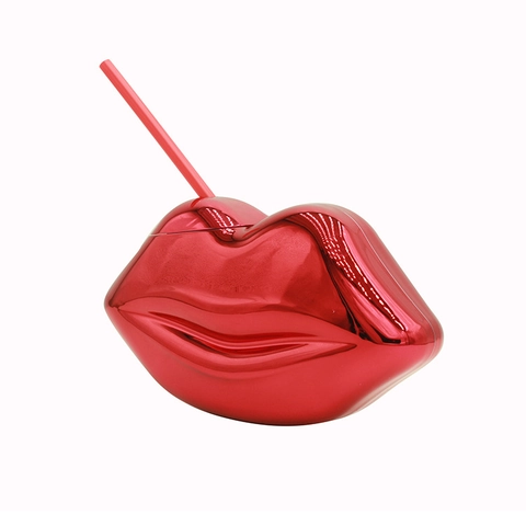 Vaso Con Pajita En Forma De Labios Plástico Galvanizado Espejo Disco Fiesta Retro Brillante Regalo Festivo