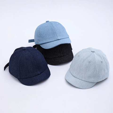 Toddler Denim Baseball Cap Cotton Short Brim Adjustable Retro Solid Color Hip Hop Casual Sun Hat For Baby Kids