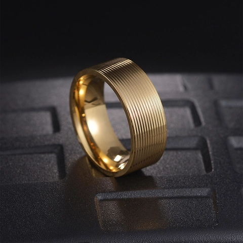 Herren Edelstahl Bandring Gerillte Gerippte Textur Polierte Kante Modeschmuck Für Männer