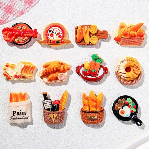 Accessori Cibo In Miniatura Resina Pane Ciambella Pizza Dessert Per Artigianato DIY Fermagli Magneti Da Frigo Decorazione