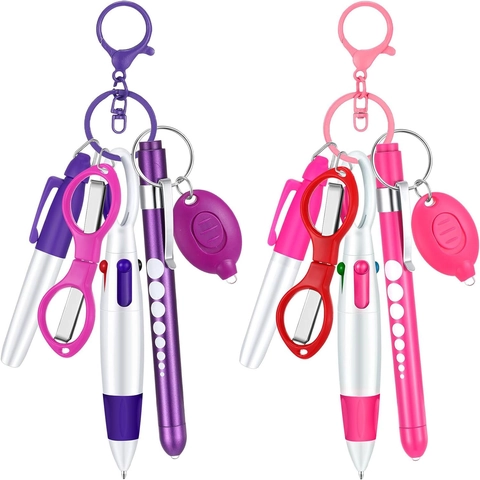 Nurse Multi-color Pen Folding Scissor LED Keychain Flashlight Retractable Badge Reel For Medical Professional Office