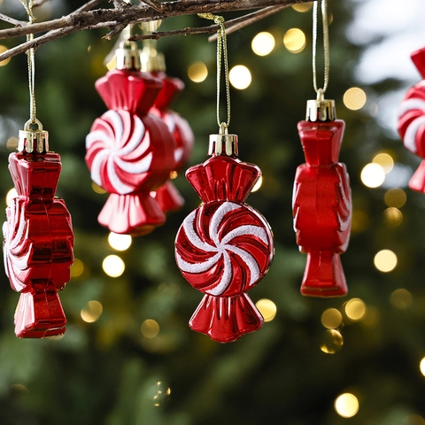 Decorazioni Appese Per Albero Di Natale Plastica Caramelle Stella Cipolla Forme Dipinto Glitter Festivo Festa Arredamento Rosso Bianco Oro