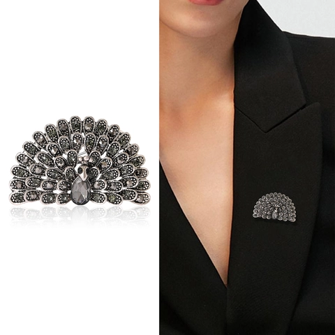 Spilla Pavone Vintage Strass Lega Cristallo Luccicante Animale Spilla Per Donne Matrimonio Festa Gioielli Accessorio