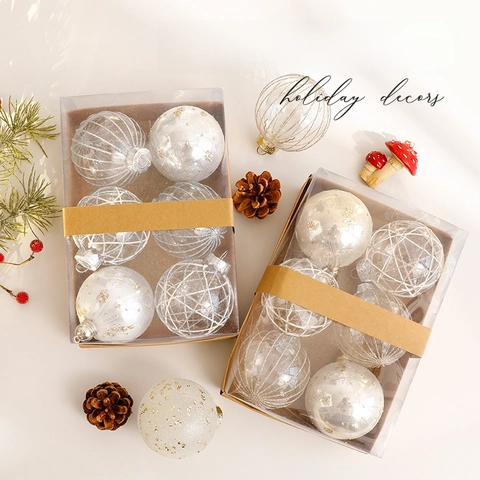 Palle Di Natale Decorazione Set Infrangibile PVC Plastica Albero Appeso Festa Casa Ornamento Glitter Strisce Dipinto Mano