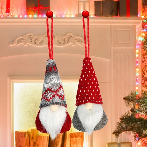 Ciondoli Gnomo Di Natale Ornamenti Appesi Con Cappello In Maglia E Barba In Pelliccia Sintetica Decorazione Per Albero Di Natale