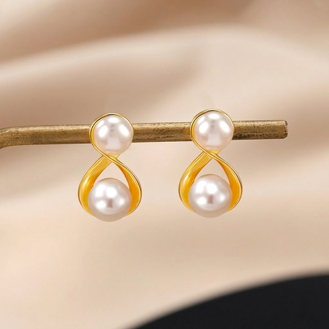 925 Sterlingsilber Kreuz Künstliche Perle Ohrstecker Elegante Leichte Luxus Geometrische Unendlichkeit Ohrringe Für Damen Modeschmuck