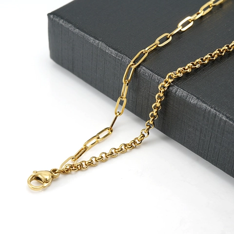 Double Layer Bracelet 18K Gold Plated Stainless Steel Minimalist Paperclip And Rollo Link Chain Jewelry For Women