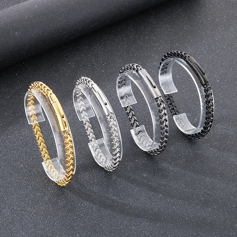 Herren Edelstahl Franco Panzerarmband Retro Industrie Geflochtenes Mesh Punk Schmuck Mit Verschluss