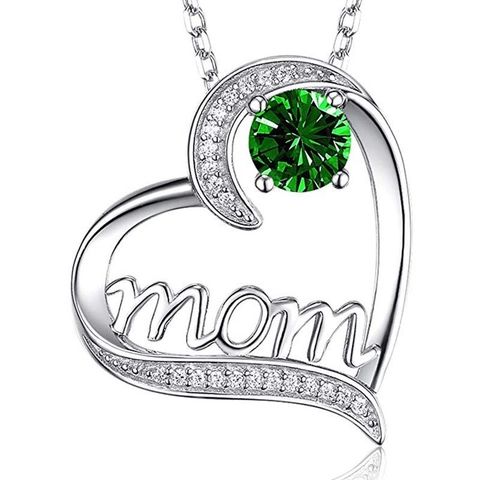 Heart Shaped Mom Pendant Necklace Copper With Zirconia Sparkling Fashion Jewelry Mother Day Gift For Women