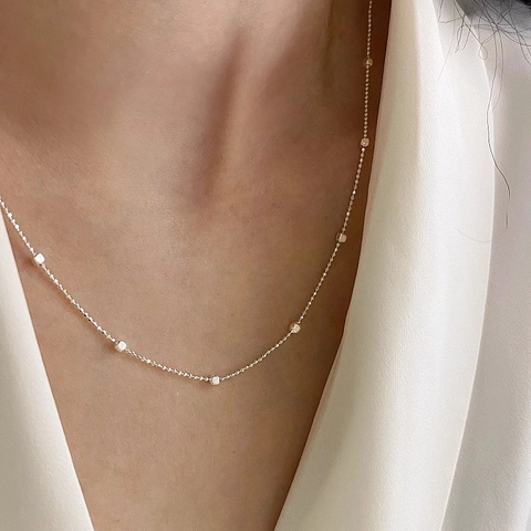 Minimalistische Clavicula Ketting 925 Sterling Zilver Vierkante Kubus Kraalketen Elegante Sieraden Voor Dames