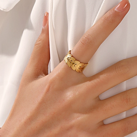 Anello Aperto Foglia In Acciaio Inossidabile Placcato Oro Regolabile Moda Fascia Larga Gioielli Da Dito Per Donne Regalo