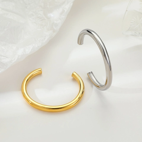 Hong Kong Stil Retro Minimalistisch Titanstahl Glänzender Offener Armreif Für Damen Gold Silber Hochglanzpoliert Armband Schmuck