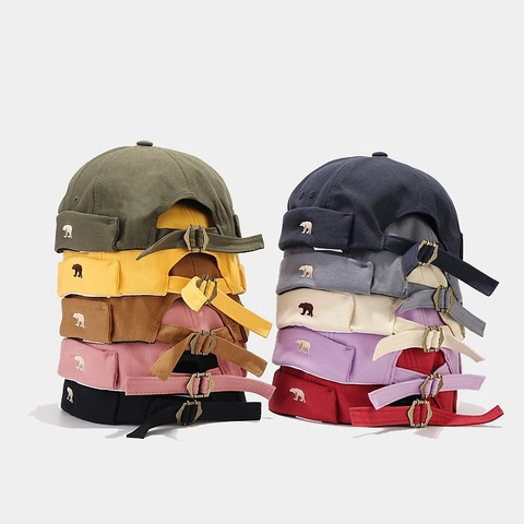 Gorro Docker Sin Ala Retro Lona Algodón Bordado Oso Hebilla Metal Ajustable Vintage Hip Hop Miki Gorra Unisex Casual