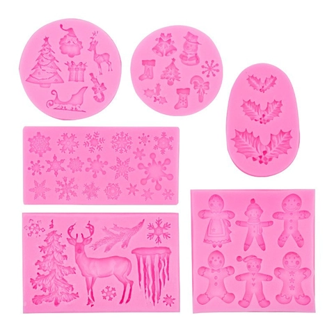 Moldes De Silicona De Navidad Reno Copo De Nieve Muñeco De Nieve Hombre De Jengibre Hoja De Acebo Para Fondant Chocolate Decoración De Pasteles