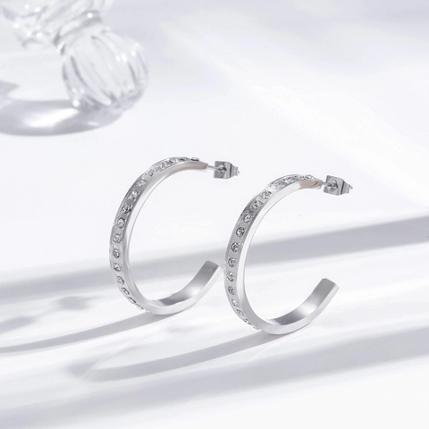 Orecchini A Cerchio A Forma Di C In Acciaio Inossidabile Con Intarsio Di Zirconi Stile Bohémien Vintage Per Donna
