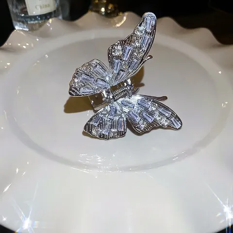 Pince À Cheveux Papillon Argent Alliage Cuivre Avec Zircon Strass Élégante Pince Araignée Arrière Pour Femmes Mode